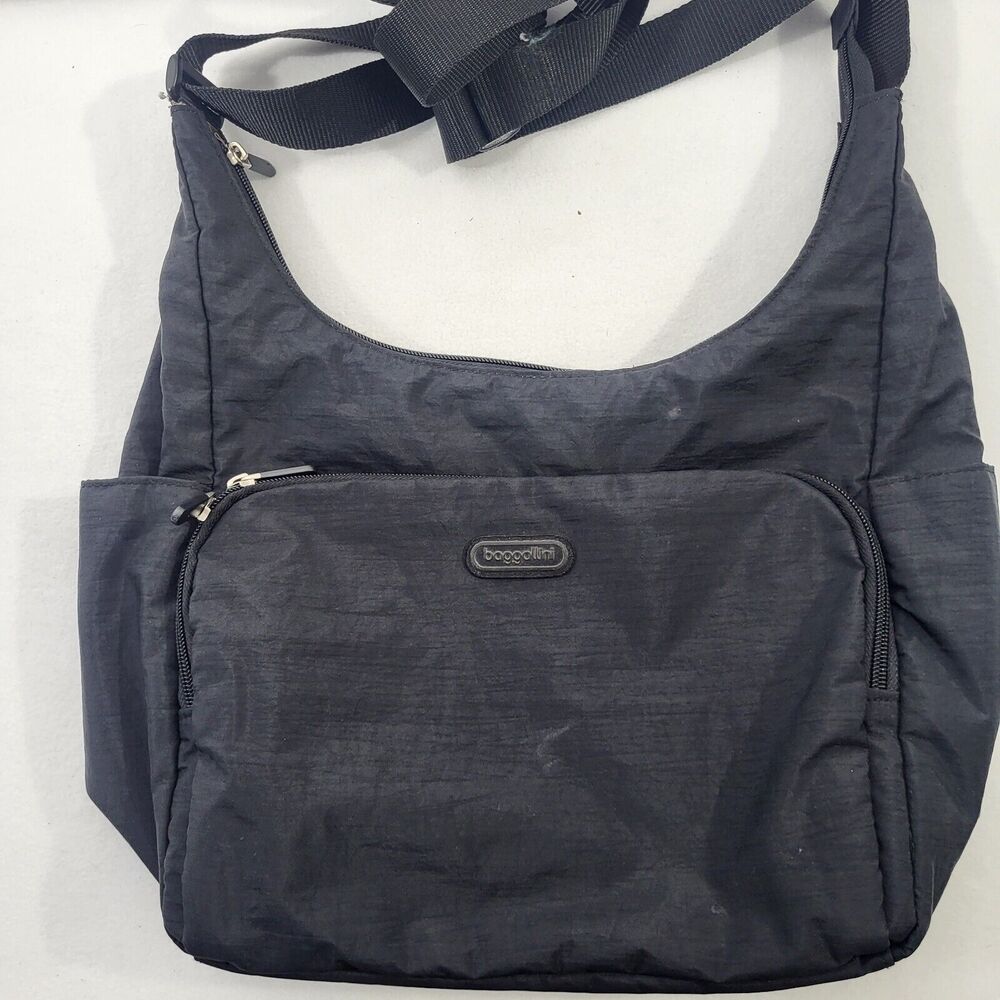 BAGGALLINI JOEY BAGG SMALL CROSSBODY Crinkle Nylon BLACK Cheetah NEW WITH TAGS